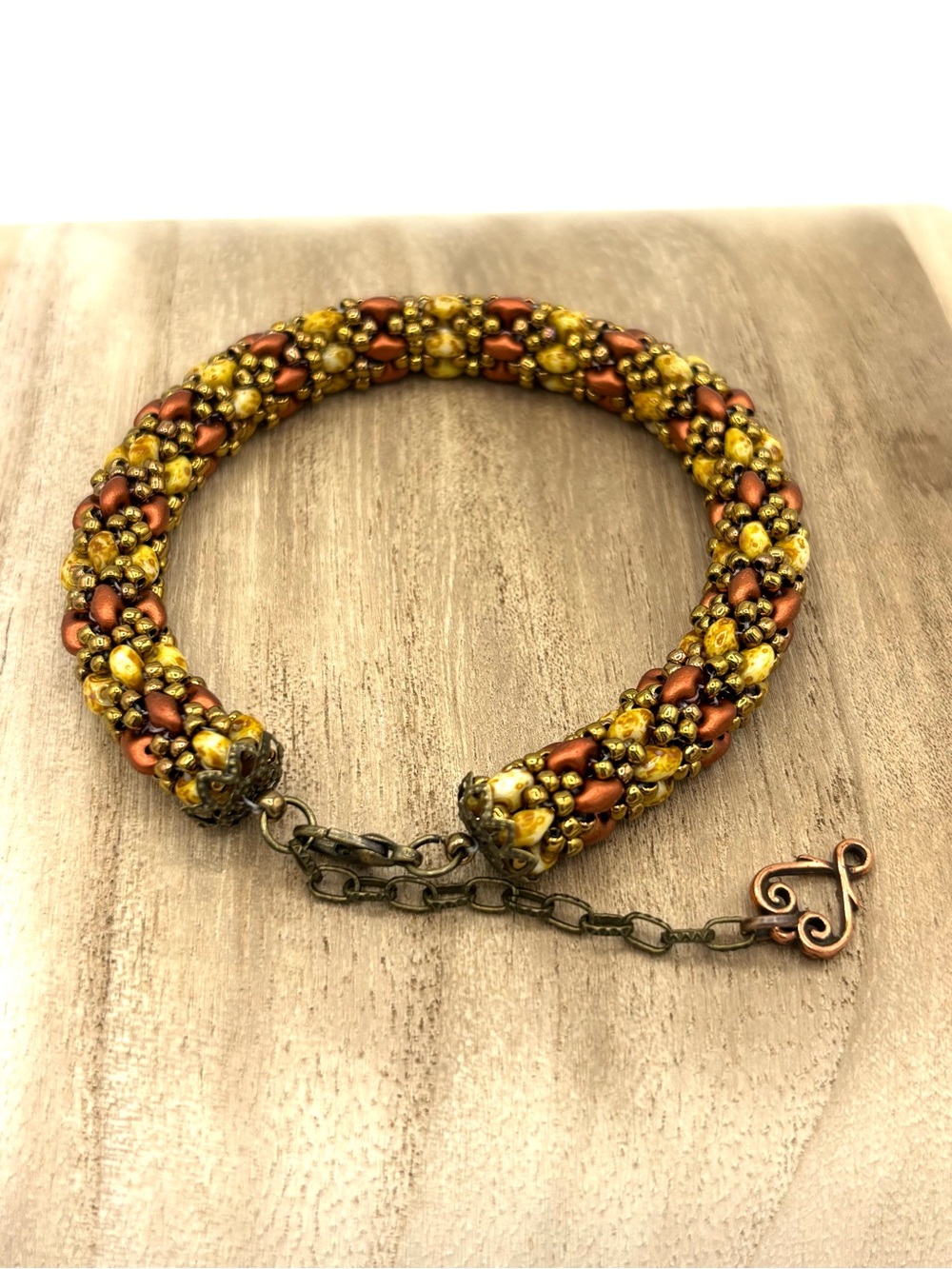 Hand Crafted Rust, Cream and Bronze Rope Bracelet